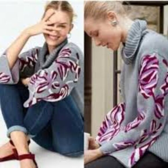 Cabi Women's Medium Eden Turtleneck Pullover Sweater Bell Statement Sleeves Gray - Picture 15 of 16